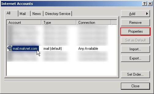 Select your email account and click Properties.