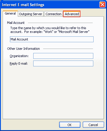 At the More Settings window, click the Advanced tab.